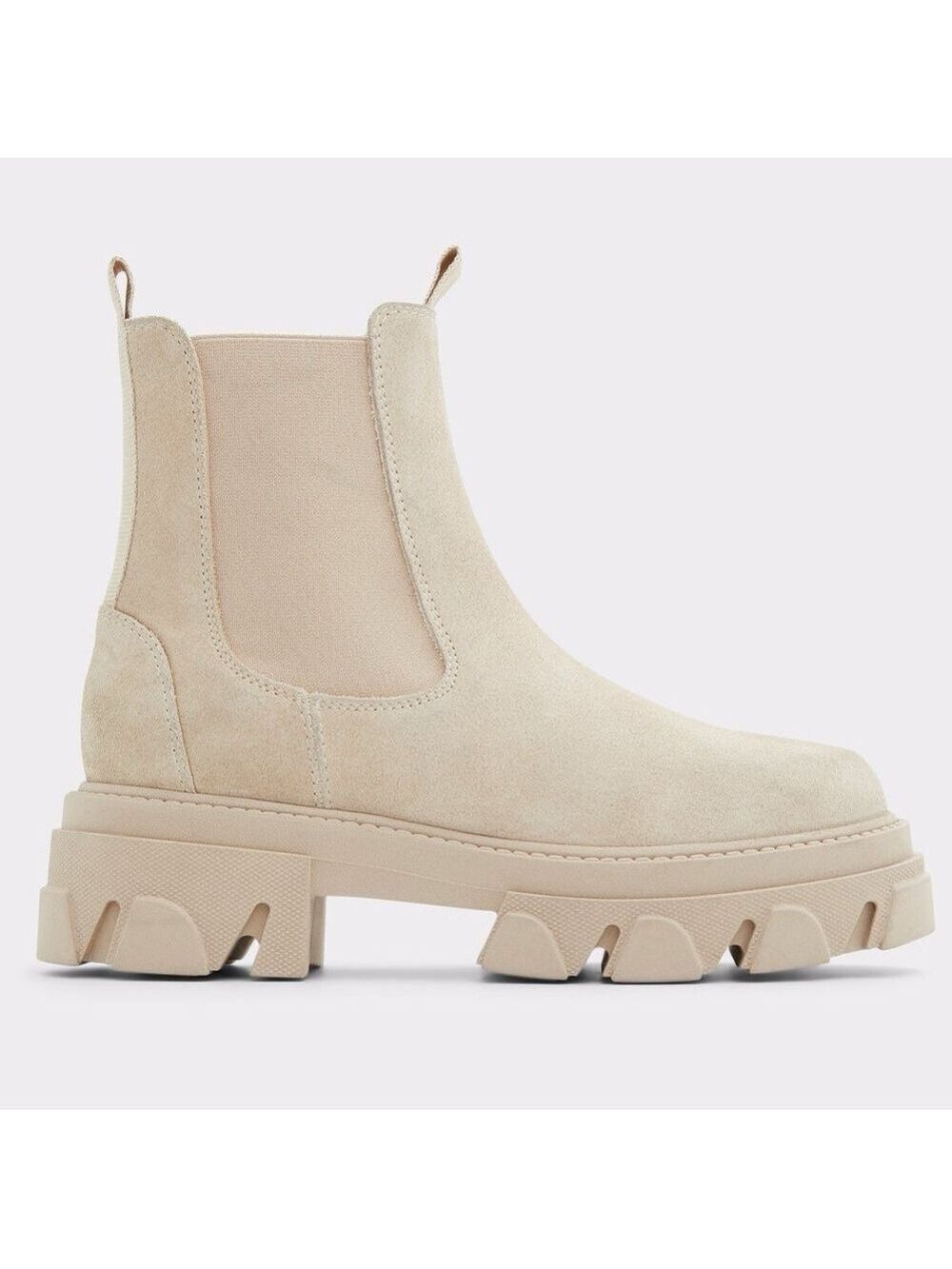 Aldo Bigtrek Nude Beige Suede Leather Lugsole Chunky Chelsea Ankle Boot Bootie